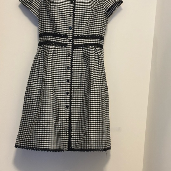 Adrianna Papell | Gingham Tafetta Lace Trim Collared Shirt Midi Dress - Picture 4 of 16